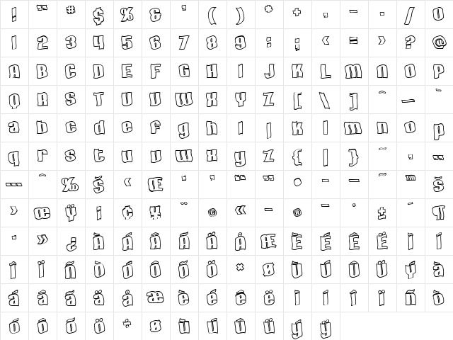 SF Hallucination Outline Regular  glyph index