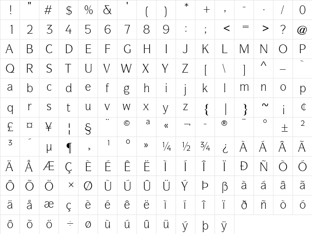 ITCSymbol Book Regular  glyph index