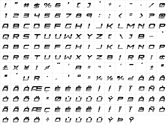 Neutron Dance Halftone Italic Regular  glyph index