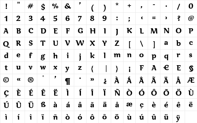 CarrefourMetis Bold  glyph index