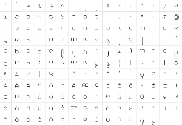 Basis Regular  glyph index