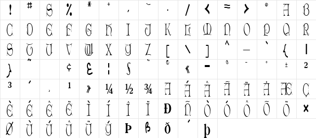 Dro Regular  glyph index