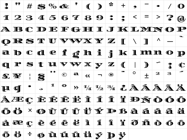 Diplomata Regular  glyph index