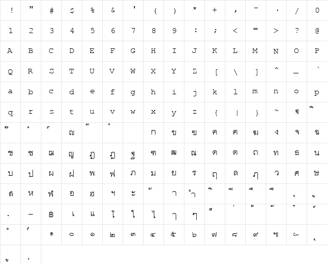 PhaisarnFixed Normal  glyph index