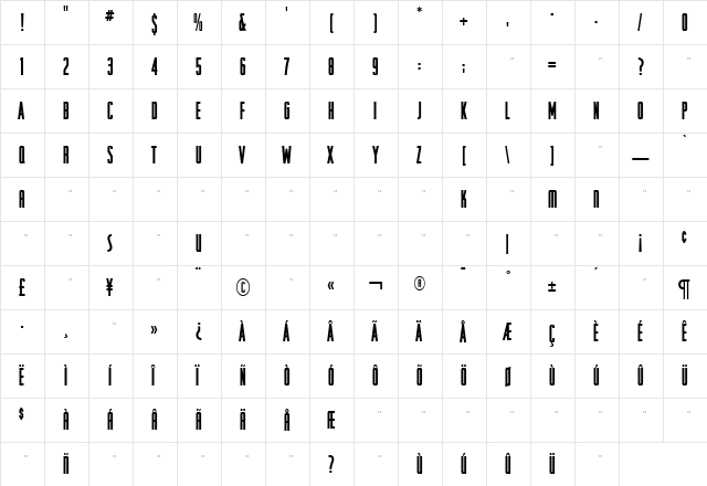 RRRaleighGothicCondExBld Roman  glyph index