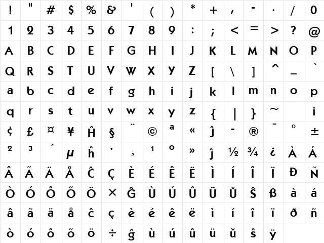 Kabel Dm BT Eo Demi  glyph index