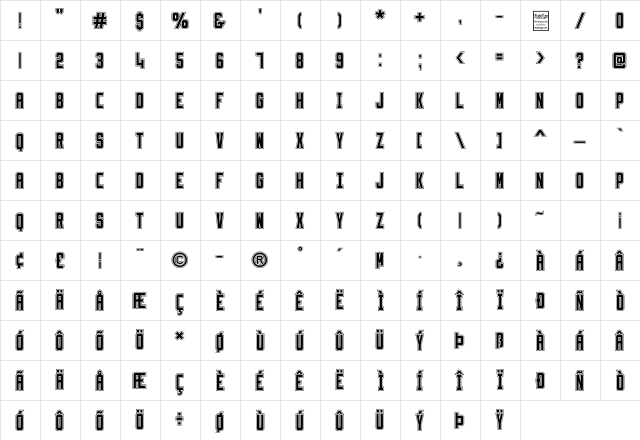 Slimfit College Regular  glyph index