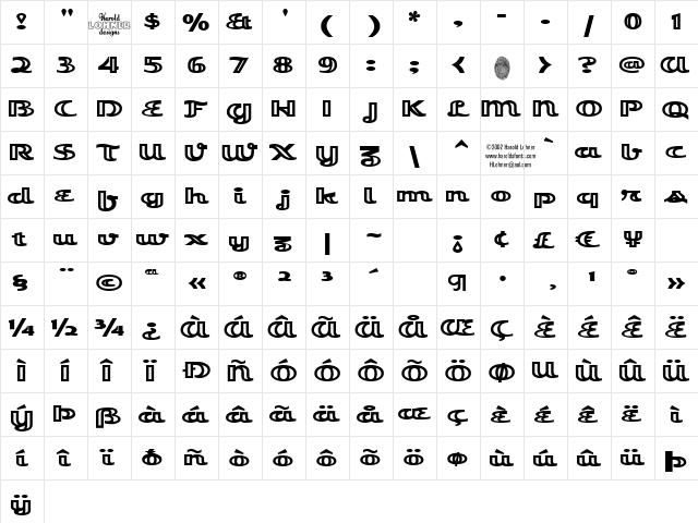 EsquivelEngraved Regular  glyph index