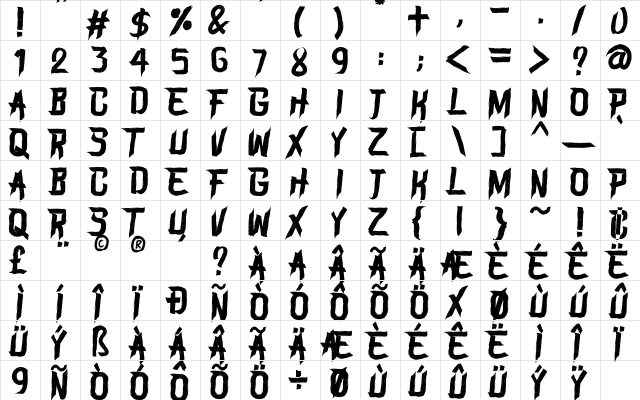 BLAME Regular  glyph index