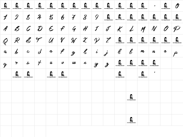 Yellow Rose Regular  glyph index