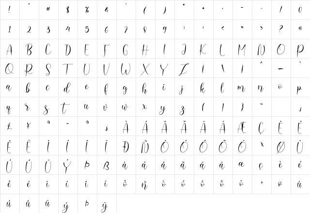 Delara Regular  glyph index