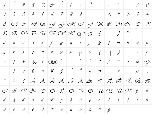 Simone Regular  glyph index