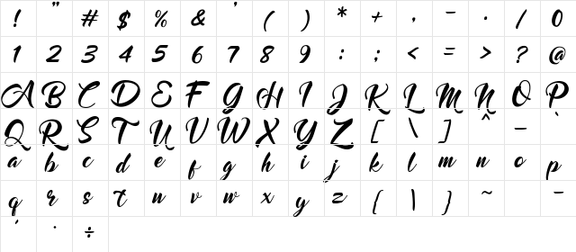 Mood Booster Italic Regular  glyph index