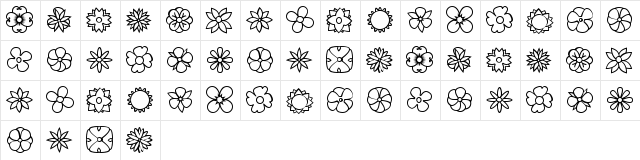 Flowers dots bats tfb Regular  glyph index