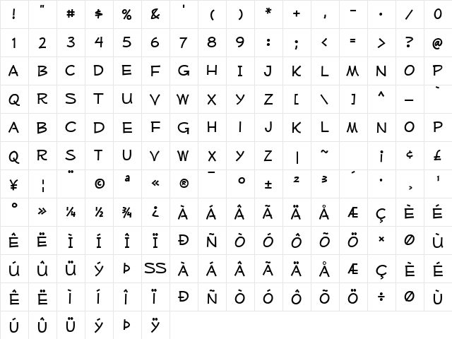 Mufferaw Regular  glyph index