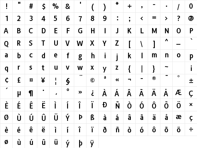 Alber Medium  glyph index