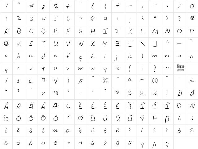 LEHN004 Regular  glyph index