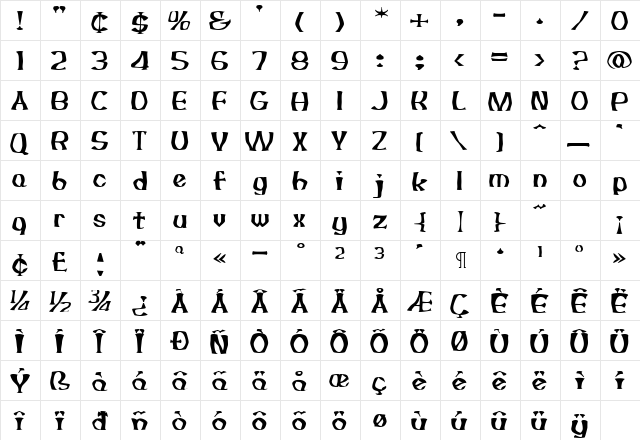 UUeirdieWarp Regular  glyph index