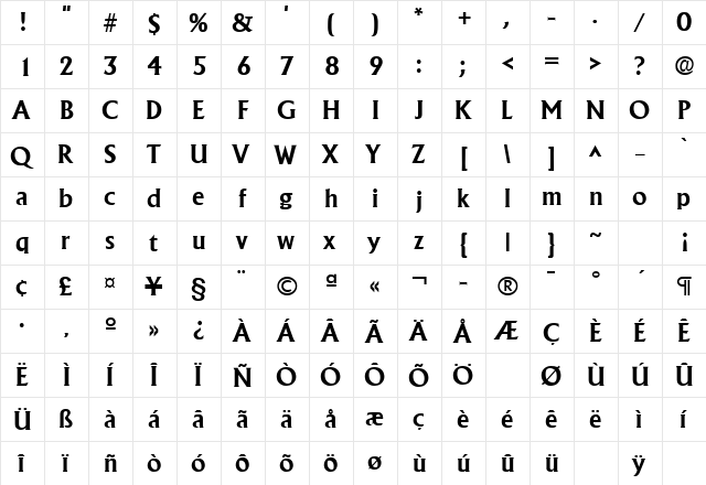 Adelon Bold  glyph index