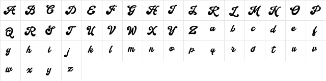 Handy Script Regular  glyph index