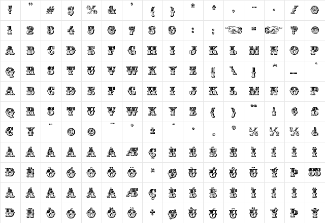 Gille Classic Regular  glyph index
