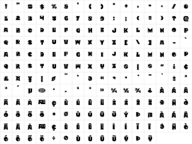 Zounderkite Bevel Regular  glyph index