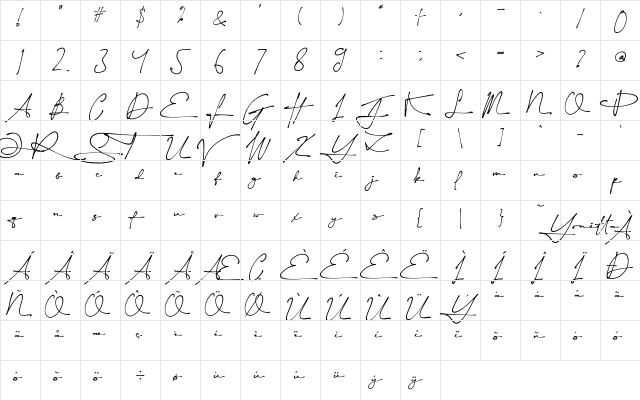 Yonitta Signature Regular  glyph index