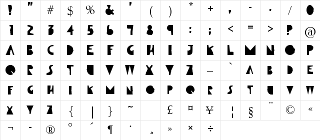 Qut'n'torn Regular  glyph index