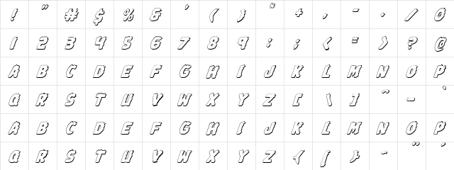 Johnny Torch 3D Italic Italic  glyph index