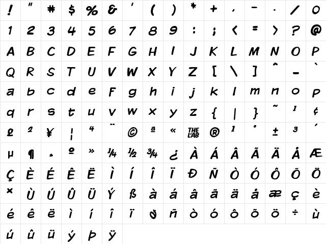 Komika Display Regular  glyph index