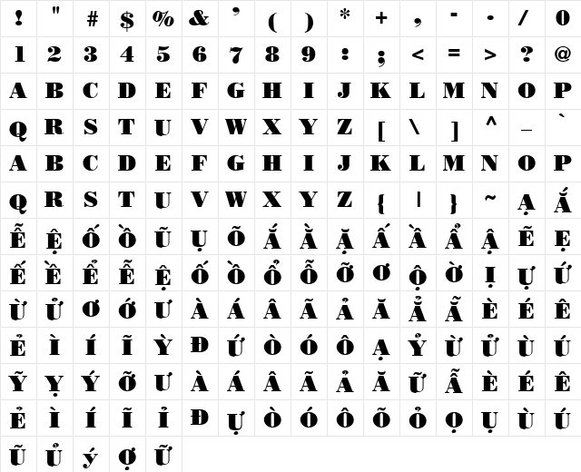 VI Le Chi Hoa Normal  glyph index