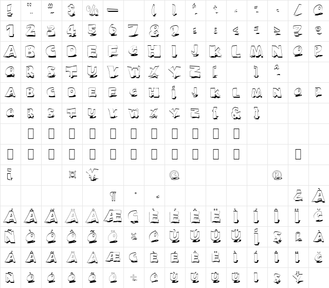 Snopy Shadow Normal  glyph index