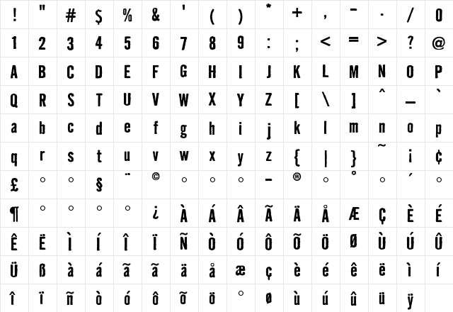 Badhouse Bold  glyph index