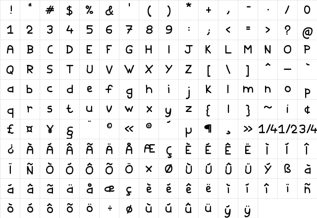 Family & Friends Regular  glyph index