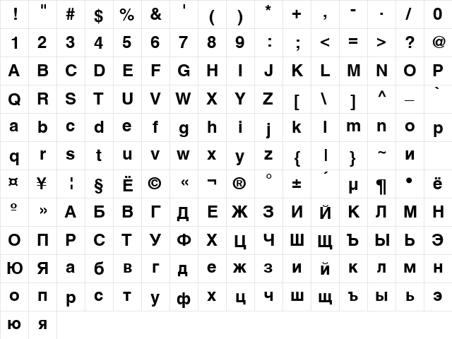 AGHlvCyrillic Bold  glyph index