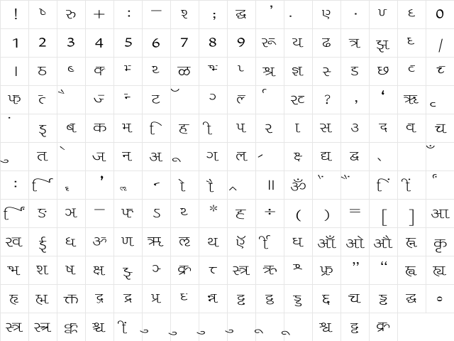 Liza Wide Regular  glyph index