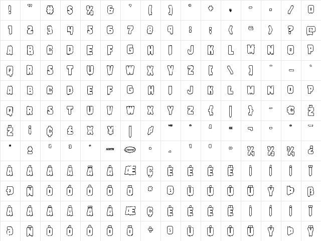 Marsh Thing Bold Outline Bold  glyph index