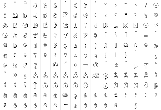 Rock-A-Billy Regular  glyph index
