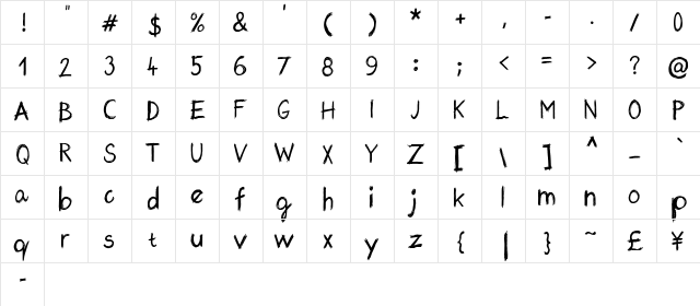 dzidzibig Regular  glyph index