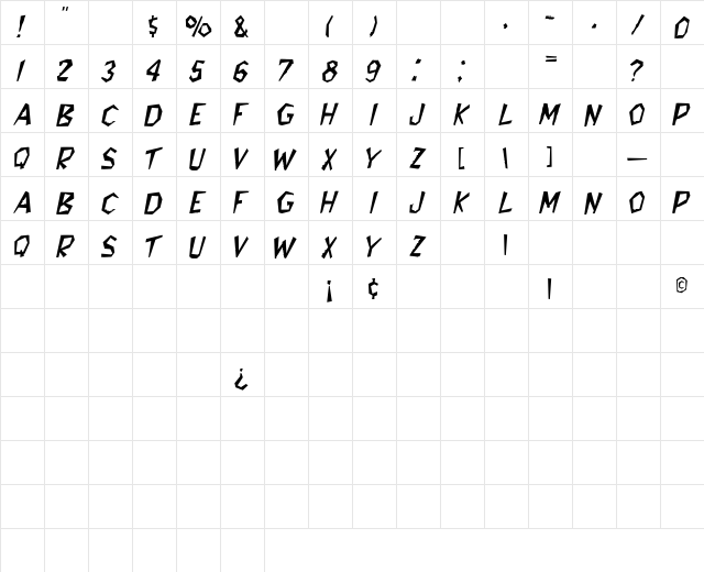 King Caps Regular  glyph index