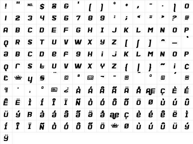 Pipeline Regular  glyph index