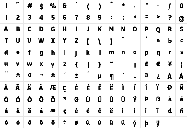 Tepeno Sans Bold  glyph index