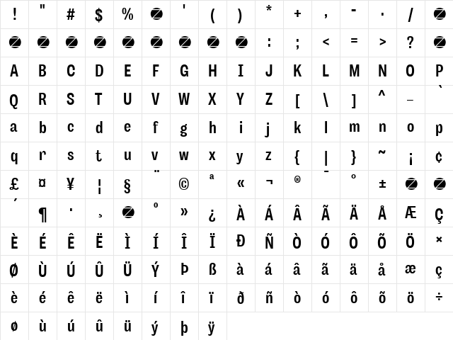 Body Grotesque Slim Bold  glyph index