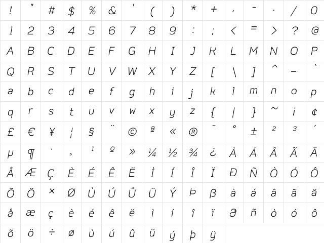 Do Gothic Light Oblique  glyph index