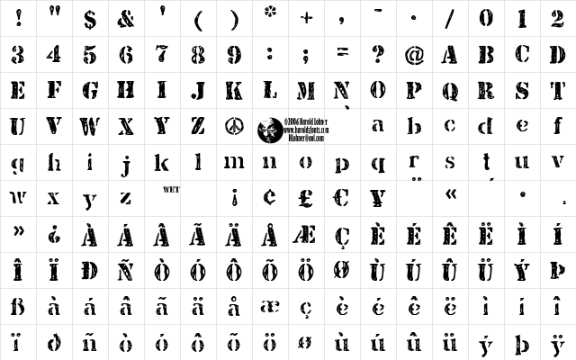 JJStencil Wet Regular  glyph index