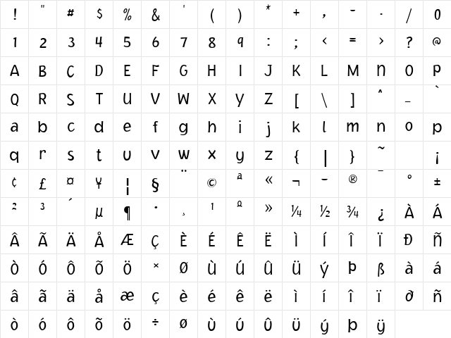 Jacoby ICG Light Regular  glyph index