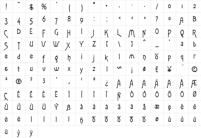 Neaten Regular  glyph index