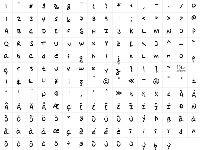 LEHN131 Regular  glyph index