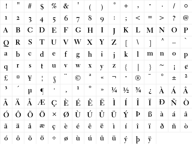 Electra LH Bold OsF  glyph index