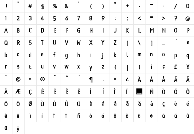 Min Stencil  glyph index